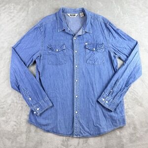 Salt Valley Western Shirt Womens XL Blue Chambray Pearl Snap 100% Cotton Cowgirl